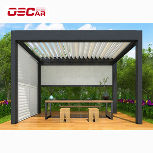 Pergola de jardin extérieure en aluminium avec capteur vent et pluie, porte vitrée, toit à lames rétractables, arches et tonnelles - Product Image 2