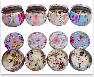 Bougie aromatique à la cire de soja florale dans un pot en métal avec couvercle, style classique fait main, décoration d'intérieur, cadeau - Product Image 6