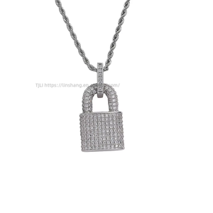 Pendentif cadenas, bijoux hip-hop, accessoires populaires transfrontaliers, zircon incrusté de cuivre, petit collier pendentif cadenas. - Product Image 5
