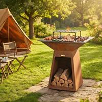 Brasero décoratif en acier corten avec rangement pour bois, barbecue extérieur