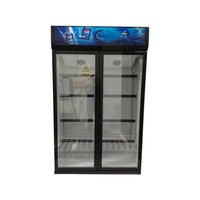 Réfrigérateur vertical commercial, réfrigérateur de vente au détail, double porte vitrée, température unique, vitrine réfrigérée pour supermarché