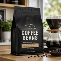 Sac à café personnalisé en noir mat à fond plat avec fermeture éclair et valve unidirectionnelle, pochette d'emballage pour café