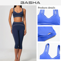 Ensemble de yoga 2 pièces pour femme, débardeur à fines bretelles et col en V, legging taille haute 7/8, effet ventre plat et rehausseur de fessiers, en Spandex et Nylon, tenue de sport