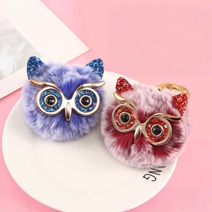 Wholesale High Quality Owl Animal Shape Puff Ball Plush Keychain <b>Car</b> Pendant Bag Cartoon Leopard Fur Pom Pom Ball Keychain - Product Image 3