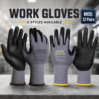 12 paires de gants de travail de sécurité LOCCEF en nitrile micro-mousse, paume enduite, nylon léger, durables, avec grip à pois, gants industriels