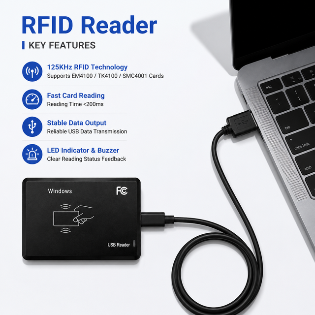 Dual Frequency RFID Reader 125KHz 13.56MHz Desktop USB Smart Card Scanner Plug Play HID Keyboard Emulation Driverless