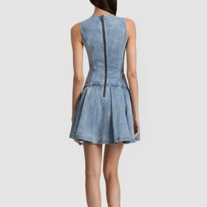 ชุดเดรสยีนส์ทรงเอเข้ารูป ดีไซน์จีบเอว แฟชั่นฤดูร้อนปี 2025 สไตล์เซ็กซี่เก๋ไก๋ สำหรับผู้หญิง ผลิตตามสั่งจากโรงงาน - Product Image 3