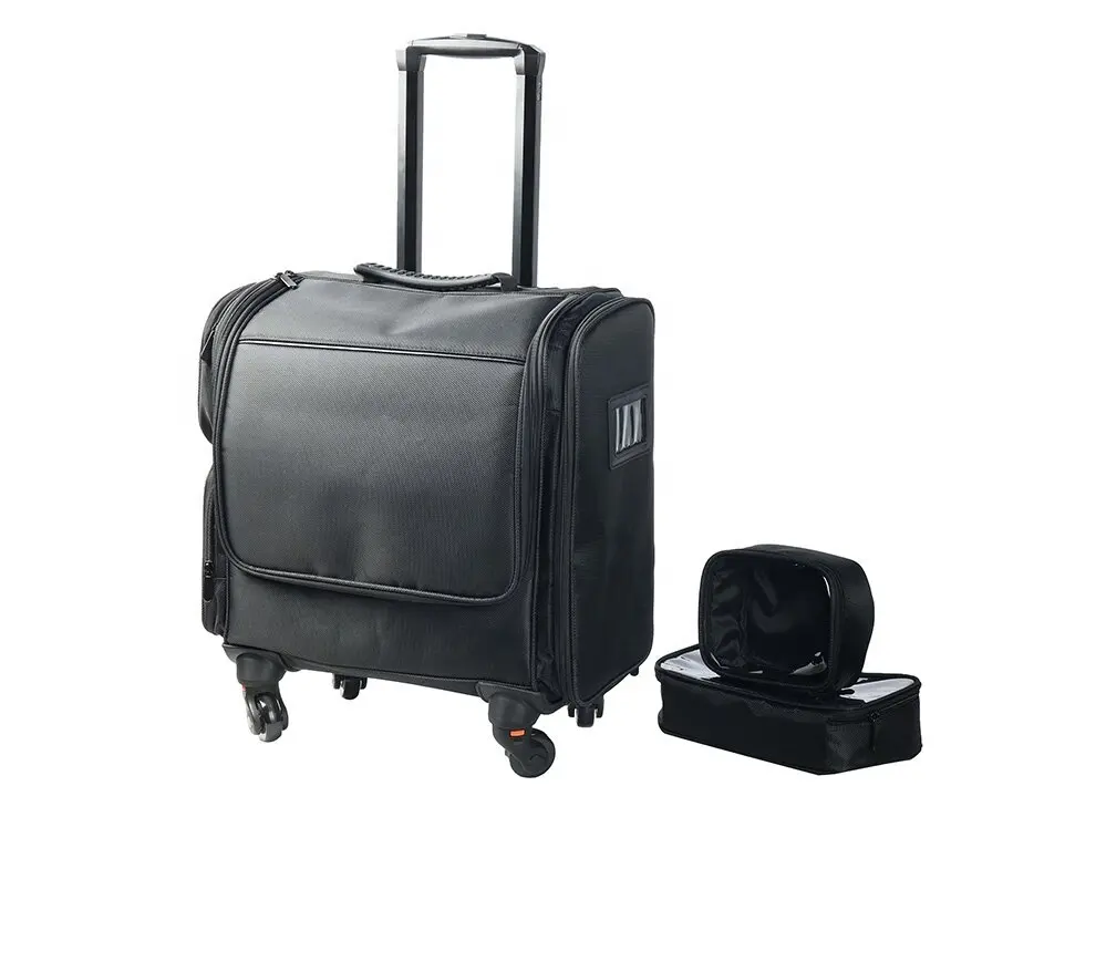 2 in 1 Rolling Large Makeup Case Travel Trolley Box Hairdresser Bag Customized Pouch Case With Makeup Brush Pouch Bag