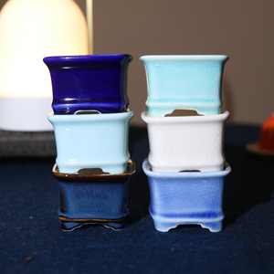 Pot à bonsaï en céramique carré, petit, fait main, émaillé à haute température, style japonais, pot Xingyu - Product Image 3