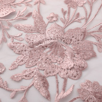 Robe en dentelle brodée de fleurs, tissu en maille à paillettes roses de haute qualité