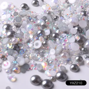 Marque privée En Vrac Semi-rond Perle Diamant Mixte 30g 500g Nail Charm Strass Accessoires Pour Multifonction Diy Décoration