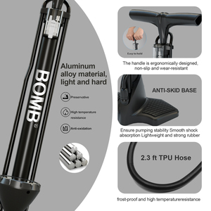 Pompe à air manuelle BOMB 160 PSI en acier pour vélo avec valve Schrader Presta, équipement de cyclisme haute pression et économique en effort - Product Image 4