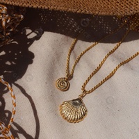 Kalung Liontin Cangkang Ammonite Perak Sterling 925 Berlapis Emas 18k Gemnel Laris Manis untuk Wanita