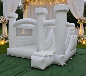 Castillo Inflable Blanco Comercial y Moderno con Tobogán, <span class=keywords><strong>Casa</strong></span> <span class=keywords><strong>de</strong></span> Brinco para Fiestas, Bodas y Eventos - Product Image 1