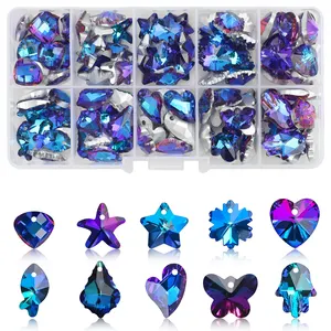 Zhubi Sfinx Blauw Kristal Kralen Charmante Hanger 100Pcs Hart Vlinder Ster Vis Barok Glazen Kralen Voor Sieraden Maken