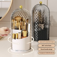 Boîte de rangement et organisateur de pinceaux de maquillage à 3 compartiments, support rotatif pour brosses à dents avec couvercle pour comptoir de salle de bain