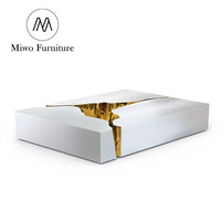 Meubles de salon modernes au design luxueux, table basse haut de gamme en acier inoxydable plaqué, rectangulaire, blanche