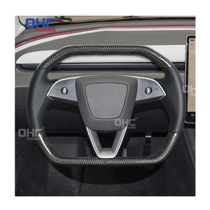 Volant en fibre de carbone Style Cybertruck pour Tesla Model 3 2023 + avec chauffage et moteurs OHC en cuir lisse noir - Product Image 1