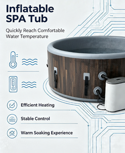 Baignoire Spa Gonflable de Luxe Effet Bois avec Massage à Bulles, Installation Facile, Baignoire Gonflable pour Relaxation en Extérieur - Product Image 1