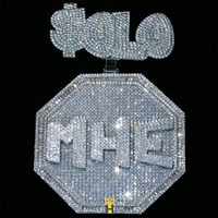 Bijoux personnalisés hiphop, grand cadre, pendentif octogonal, baguette en zircon, breloques à lettres glacées, pendentif bling cz