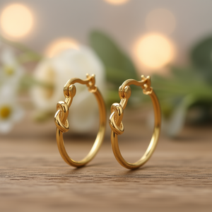 Orecchini a Cerchio E3005 in Oro per Donna, Design Classico a Fiocco, Gioielli in Lega di Zinco con Zirconi Taglio Brillante Rotondo - Product Image 2