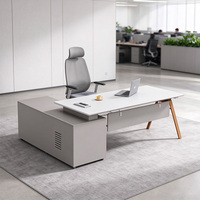 Bureau de direction en forme de L, robuste, avec pieds en métal, armoire de rangement latérale multifonctionnelle pour l'espace de travail du directeur
