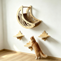 Décoration d'intérieur : Ensemble d'étagères murales en bois pour chats, motif lune et étoile, plateforme flottante murale pour chats, mobilier mural pour animaux de compagnie