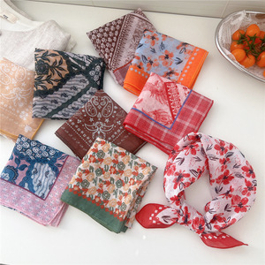 Cotton Linen <b>Square</b> <b>Scarf</b> 58cm Breathable Soft Artistic Decorative For Women Spring Autumn Summer Hair Covering - Product Image 1