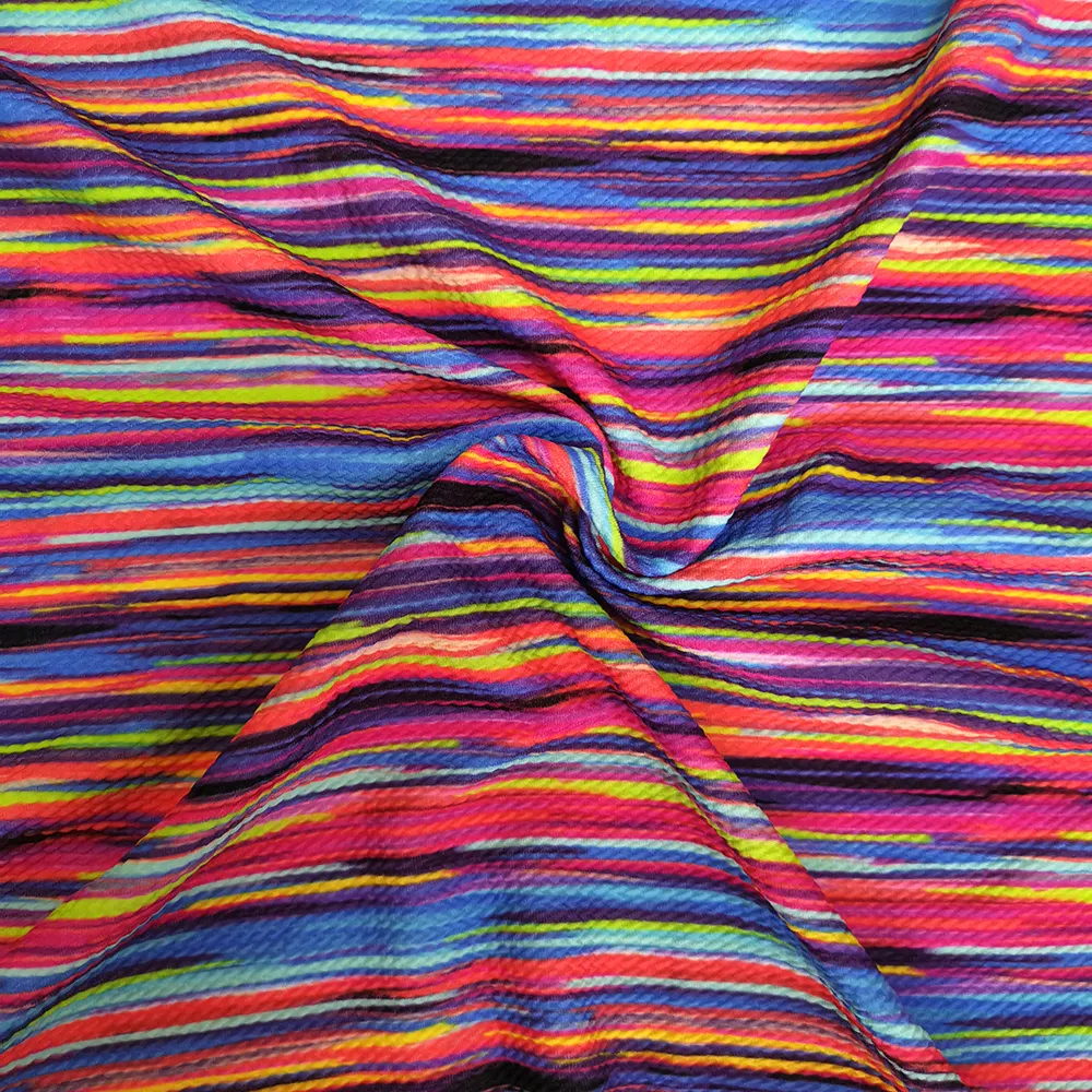 Custom Abstract Stripe Pattern Printed Bullet Textured Liverpool Fabric 4 Way Stretch Spandex Knit Bullet Fabric By The Yard