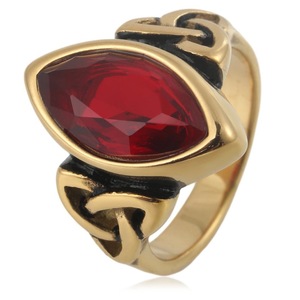 yunnique Men's <b>Titanium</b> Steel <b>Ring</b> Red Gemstone Bezel Setting Celtic Knot Design Wedding Jewelry Gift Geometric Fashion <b>Ring</b> - Product Image 1