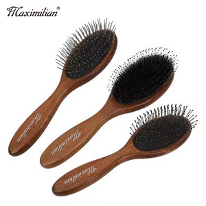 Custom logo Wooden Hair <strong>Brush</strong> With Wide Tooth Nylon Mix Boar Bristle Hair <strong>Detangling</strong> Comb Scalp Massager <strong>Brush</strong> - Product Image 2