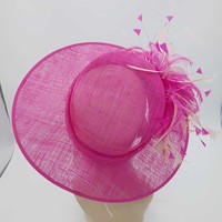 Nueva moda para mujer Hot Pink Sinamay Church Hat Kentucky Derby Dress Cloche Sun Fascinator Floral Tea Party Wedding Bowler Hat