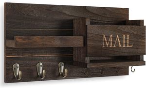 <span class=keywords><strong>Porte</strong></span>-lettres <span class=keywords><strong>mural</strong></span> en bois de style campagnard avec <span class=keywords><strong>porte</strong></span>-clés, pinces à lettres et crochets pour couloir et décoration de ferme - Product Image 6