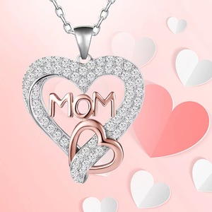 Bijoux de mode pendentif collier Double coeur plein cristal pendentif chaîne maman collier pour la fête des mères cadeaux mère maman - Product Image 4