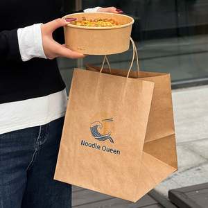 Sac en papier kraft personnalisé pour restaurant, sac à emporter pour nouilles et emballage alimentaire personnalisé avec logo - Product Image 5