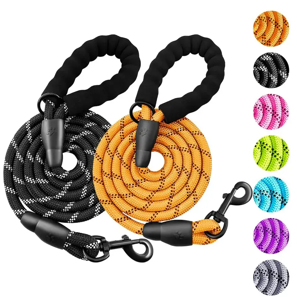 Top Seller Custom Nylon Webbing Heavy Duty 1.5m/2.0m/3.0m Reflective Strips Training Pet Dog Leash Rope with Swivel Carabiner
