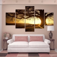 Peinture sur toile 5 panneaux en gros, motif arbre, art moderne pour l'hôtellerie, peinture de paysage, décoration murale