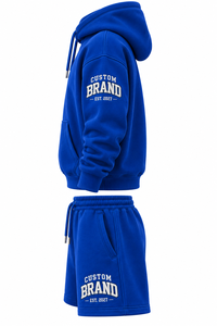 Conjunto de Sudadera con Capucha y Pantalones Cortos para Hombre, Marca Personalizada, Azul Rey, Felpa Francesa, Ropa Casual de Otoño, Diseño con Logotipo Frontal, Poliéster/Algodón Estampado - Product Image 4