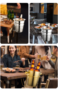 Acier inoxydable Métal Luxe Martelé Bière <span class=keywords><strong>Vin</strong></span> Champagne Whisky Seau À Glace Bureau Suspendu Seau À Glace pour KTV Bar Party - Product Image 5