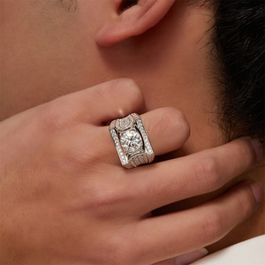 Yellow <b>Gold</b> Moissanite <b>Cocktail</b> <b>Ring</b> Round Brilliant Cut Pave Setting Geometric Luxury Unisex Engagement <b>Ring</b> - Product Image 5