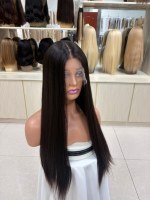 Vente directe usine : Cheveux humains vierges chinois pour perruques Lace Front, base transparente, longueur longue, bonnets petits et grands, densité 150%, toutes couleurs.