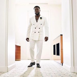 ชุดสูทผู้ชายสีขาวแบบกระดุมสองแถว ชุดแต่งงานเจ้าบ่าว ชุดทักซิโด้สำหรับงานพรอม ทรงเข้ารูป ชุดสูทผู้ชายแบบ 2 ชิ้น เสื้อแจ็คเก็ต+กางเกง - Product Image 2
