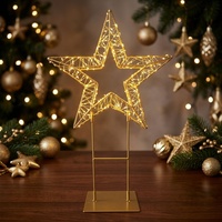Étoile LED avec base en métal détachable, cadre en fil de fer doré, guirlande lumineuse en fil de cuivre blanc chaud pour Noël