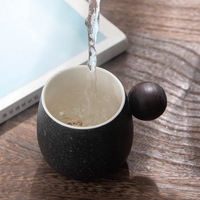 Mug à café en céramique givrée de 170 ml avec anse sphérique noir mat, mug moucheté anthracite pour la maison et le café