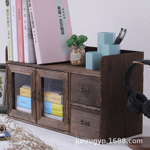 Wooden <b>Desktop</b> Storage Cabinet With Drawers For Jewelry And Cosmetics Chinese Style Organizer Retro Color Natural Wood - Product Image 4