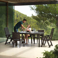 Fauteuil inclinable Legno (lot de 2) en polypropylène, design contemporain, chaise de jardin d'extérieur, multi-positions, pliable, wengé
