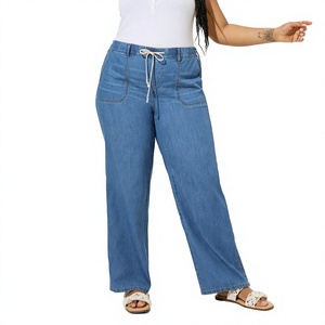 Jean évasé vintage tendance pour femme, taille haute, coupe large, en coton, décontracté - Product Image 1
