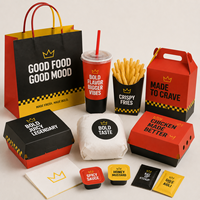 Fournisseur de contenants jetables personnalisés avec logo pour emballages alimentaires (burgers, poulet frit, frites) pour les chaînes de restauration rapide