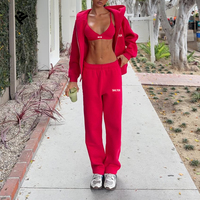 Collection Automne 2026 : Ensemble Tendance Femme – Survêtement Rouge Personnalisé Deux Pièces avec Sweat à Capuche Zippé et Pantalon Large