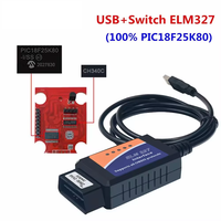 100% PIC18F25K80 Chip USB ELM327 V1.5 OBD2 Diagnostic Scanner ELM 327 V1.5/1.5 USB Switch CA/MS CAN pour Forscan OBDII Code Reader